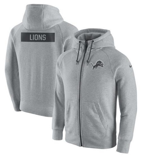 Men's Detroit Lions Nike Ash Gridiron Gray 2.0 Full-Zip Hoodie - Click Image to Close